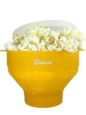Salbree Yellow Silicone Microwave Popcorn Popper Collapsible 16-Cup Bowl Lid Set